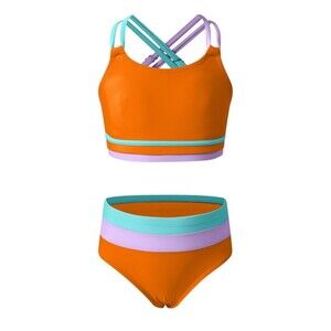 Girls Swimsuit Colorblock Teen Bikini Orange Purple 14YO